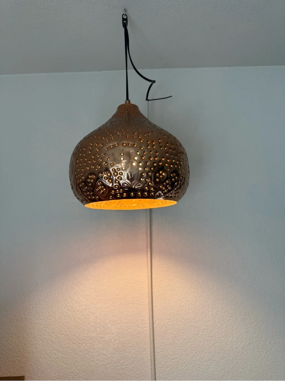 Copper Perforated Sunburst Hanging Lamp ~ RARE